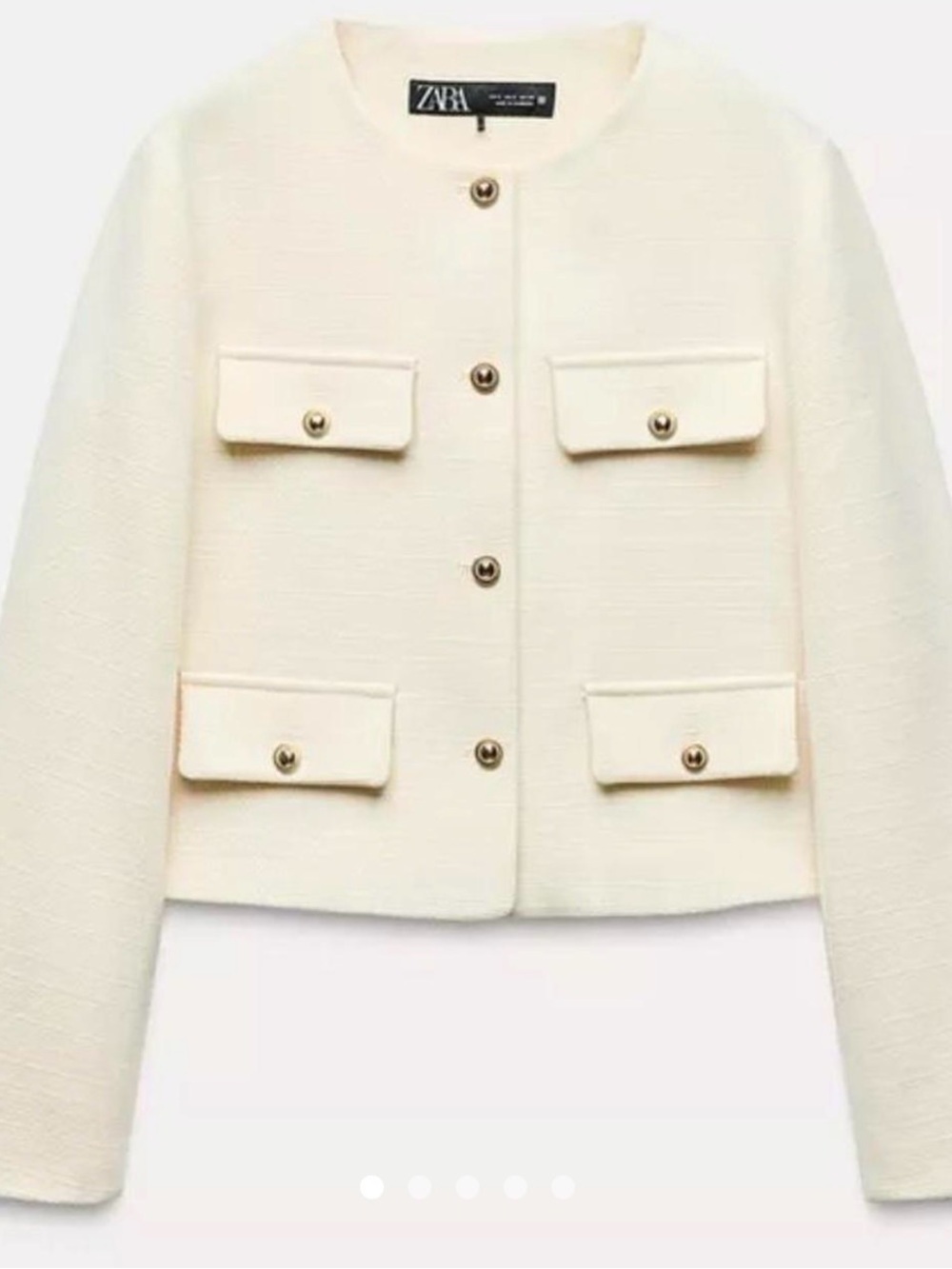 Zara Ivory Textured Boxy Blazer with Gold Buttons